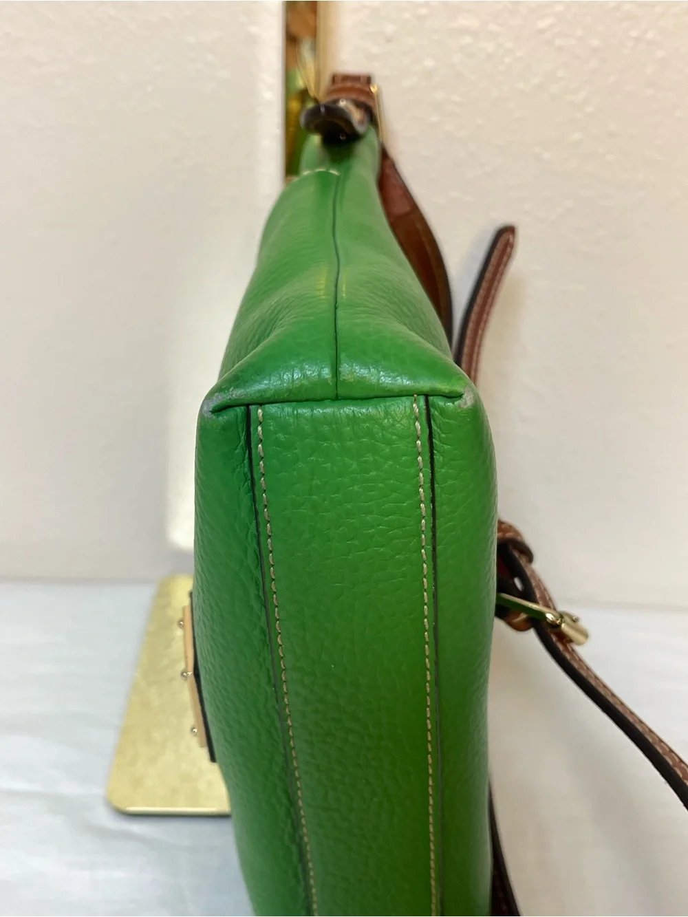Dooney & Bourke Green Pebbled Leather Crossbody with Brown Trim